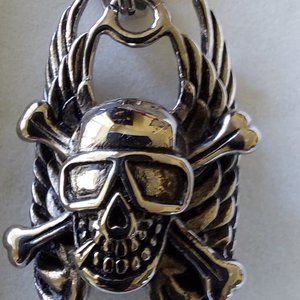 Steel Winged Skull and Bones Necklace